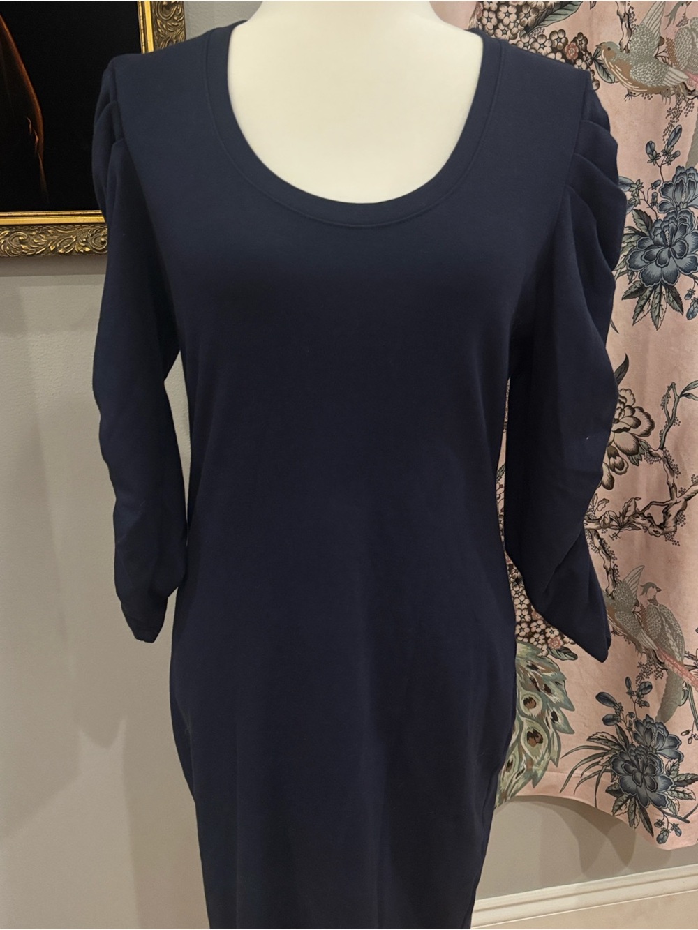 Anthropology Sundry Navy Scoop Neck Women’s Top with Pleated Sleeves. Size M